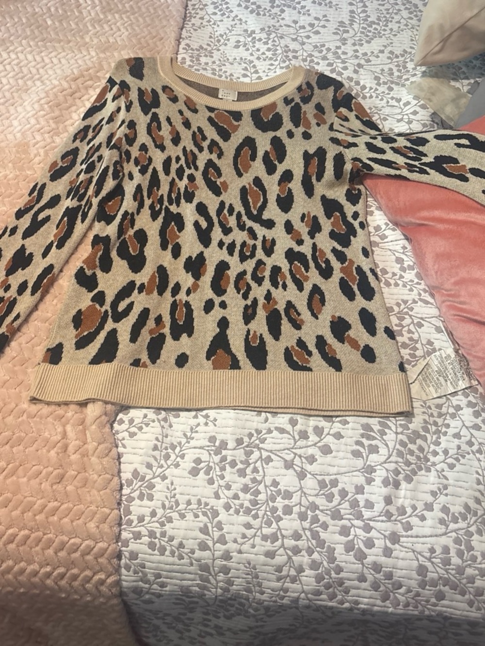a new day Leopard Print Crewneck Sweater - Beige, Brown, Black